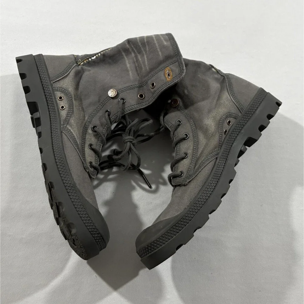 Palladium Gray Baggy City Shell Canvas Fold Over Lace Boots Mens Shoes Sz 11.5